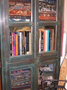 Cabinets holding books and textiles